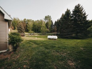 inside large fenced-in yard