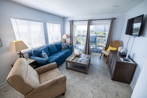 View of living room from kitchen.