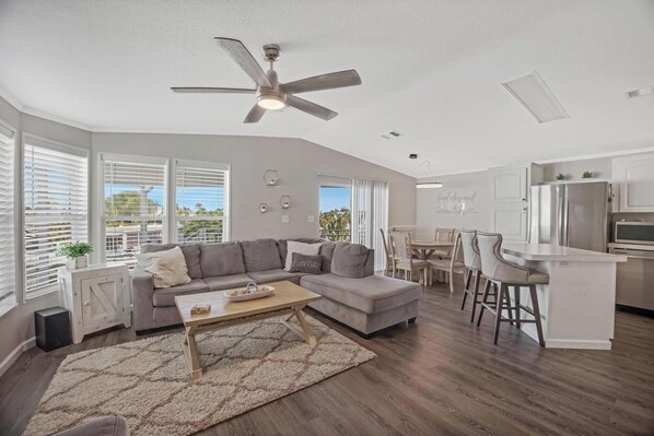 Stretch out in the comfy living room space-appointed with new pull out sectional