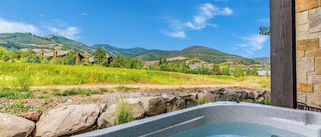 Mountain views from your private hot tub on the patio.