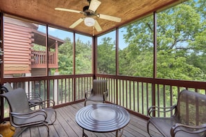 Covered and Screened-In Deck with Seating- Wooded View