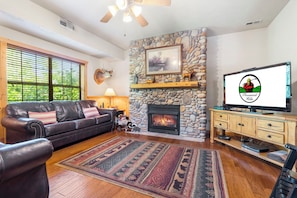 Living Room with Seasonal Gas Fireplace, Sleeper Sofa, Cable TV
