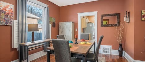 Enjoy sitting around this dining room table with your friends and family!