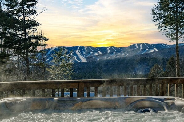 Hot tub/Deck view of the Sunday River Mountains.  An unobstructed view captured from all over the property!  You've earned it as you relax here at Chalet 71!