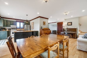 Dining table and kitchen