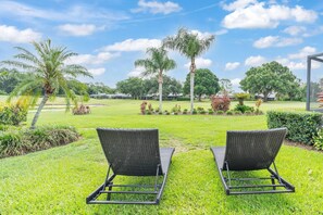 Witness the beautiful greenery while resting on our rattan lounge beds outside.