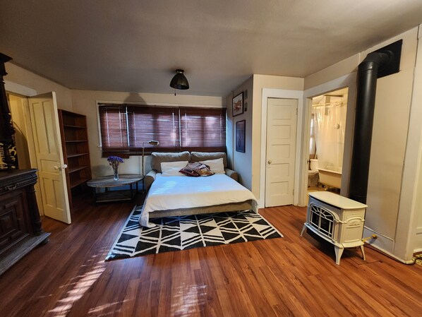 Living room with a sofa that turns into a comfortable bed.