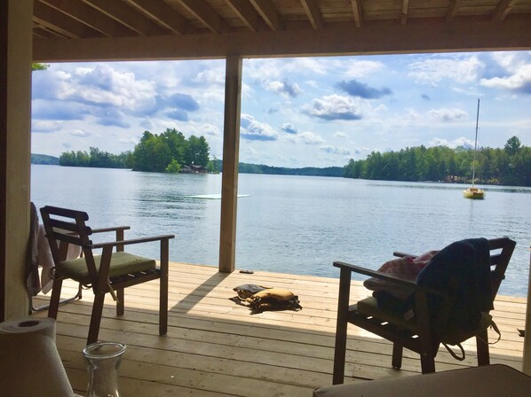 The lower boathouse is a lounge area - a great way to start the day!