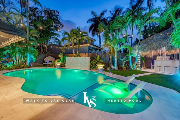 
Outdoor Oasis with Heated Pool, Lighting, Magic Bowls, Waterfall, Tiki Hut, Hammock, Swings, BBQ, Outdoor Table, Sound system & More!!