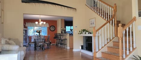 Entry view into the house. Front room with dining room in the back.