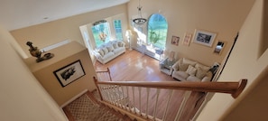 Looking down at the front entry room.