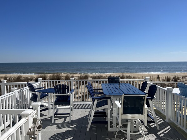 Ocean front deck overlooking sand dune