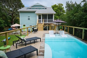 Brand new heated pool and deck with a variety of ways to relax and unwind
