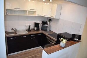 Küche (Senseo-Padmaschine, Wasserkocher, Eierkocher, Mikrowelle, Kaffeemaschine, Toaster)