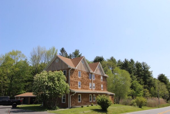 View from the road with parking area