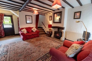 Downstairs sitting room with gas stove