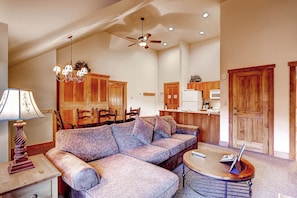 Sink into the cozy sofa after a day exploring the area.