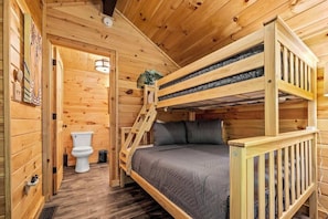 Upper level includes twin w/ double bunk bed.
