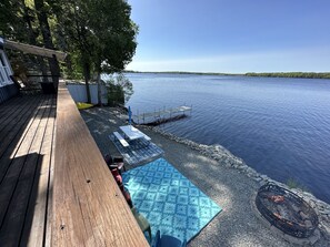 Deck that looks out over the lake and waterfront space.