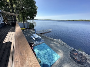 Deck that looks out over the lake and waterfront space.