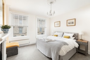 Bedroom 2 - Charlotte’s Bedroom: Pocket sprung super comfy beds dressed in Egyptian Cotton Linen. Sleeps up to 4 guests. Beds can be set as twins or super king-sized