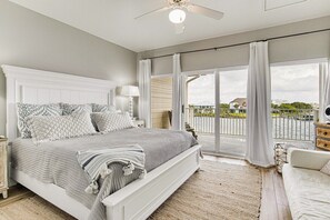 King Size Bed with Patio for your morning coffee! Windows also have pull down blackout blinds for night time. 