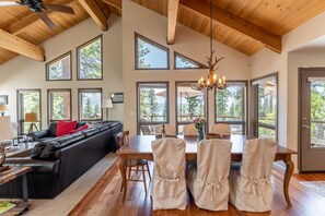 Large windows look toward Lake Tahoe.