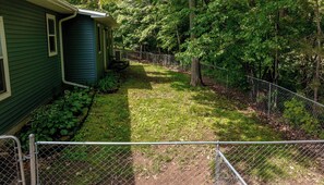 Fenced in yard for the dogs. 