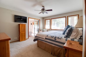 Master Suite with King bed, ceiling fan for comfort and flat screen TV