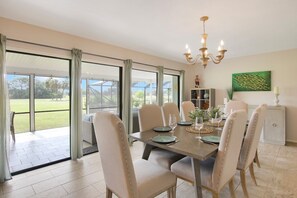 The dining room is fully stocked with everything you need to enjoy a great meal.