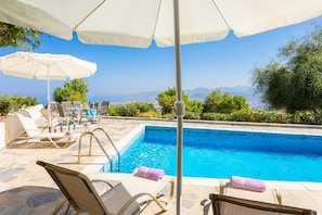 Private pool and terrace with sea views