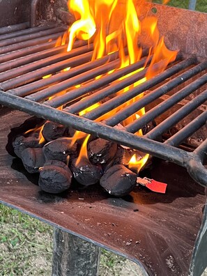 Outdoor charcoal grill. Please bring your charcoal. 