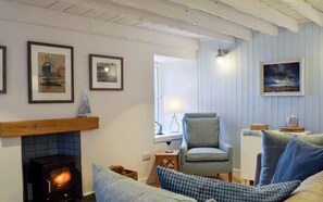 Living room with wood burning stove