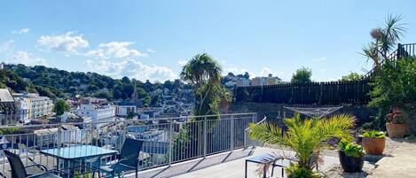 The sun terrace with views over Torquay at Ockendon House