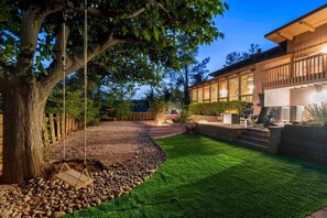 The backyard is a pleasant area to spend time