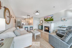 Living area with fireplace