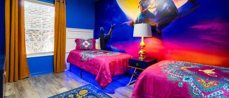Themed bedroom. Inspired by Aladdin!
Twin beds | Closet | Smart TV
#themedroom

