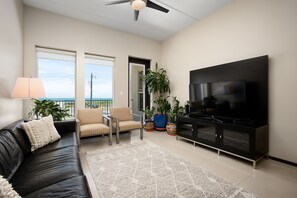 Living Area surrounds a large flat screen TV