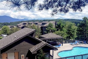 Aerial views. Enjoy the community hot tub, and seasonal pool!