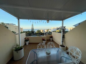 Terrace overviewing the Mediterranean Sea and the swimming pool