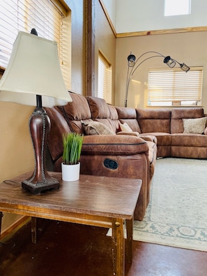 Large, comfortable sectional with plenty of space for your whole group to relax