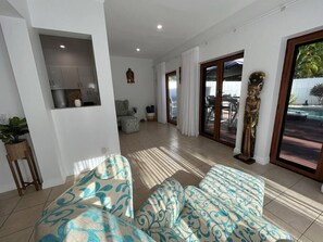 Quite meditation and yoga space overlooking outdoor entertaining area and pool (2)
