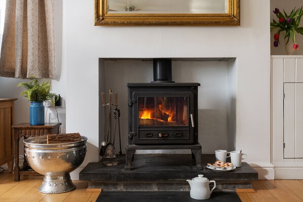 Log fire in main sitting room