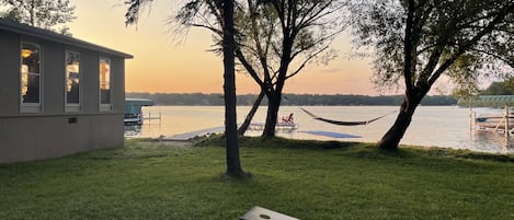 Backyard and beach are great for sunsets, lawn games and relaxing.