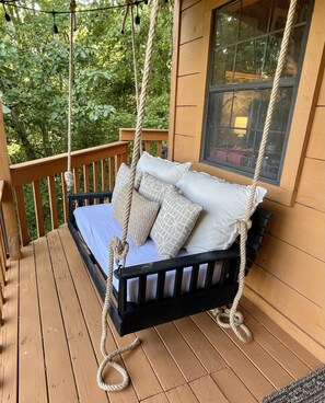 Porch swing looking out at the view. 