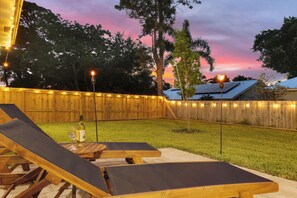 Completely fenced backyard.