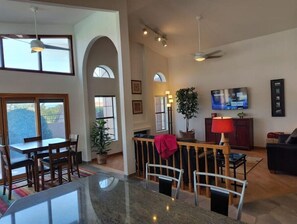 The kitchen, living room, and breakfast nook are one open area.  Awesome views!