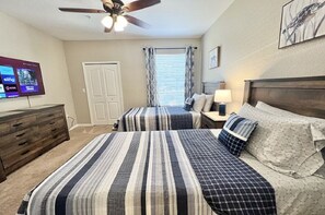 Second Bedroom with Twin Beds, 55" Flat Screen Roku Tv, Ceiling Fan