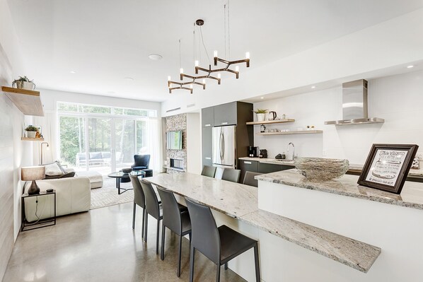 Open floor plan with kitchen and living room