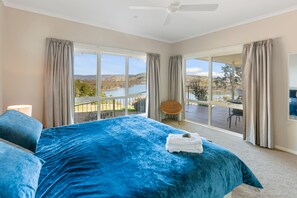 Room with a view - king bed, wardrobe, electric heater, fan and split system. 